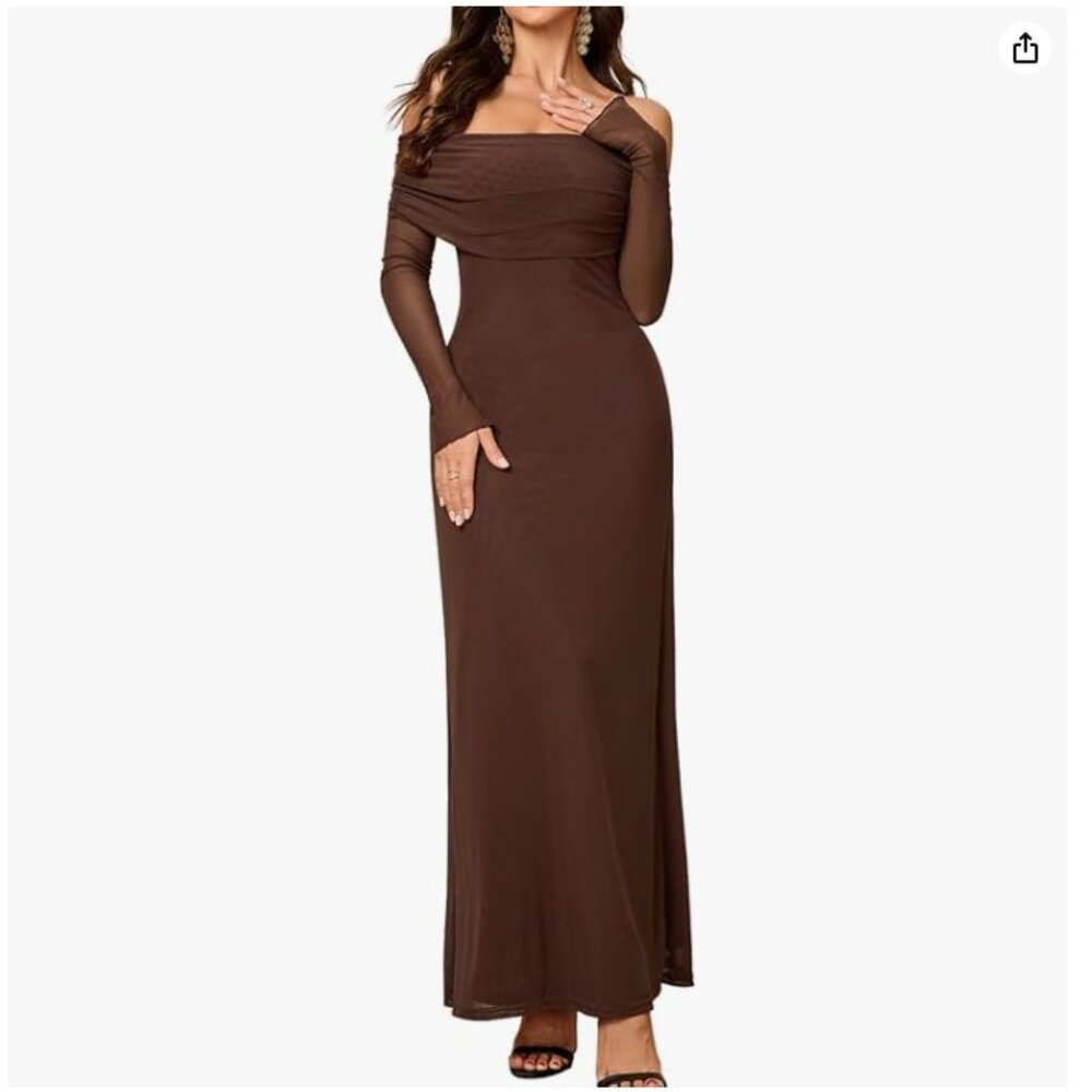 Colysmo Women Long Sleeve Mesh Off Shoulder Bodycon Maxi Dress